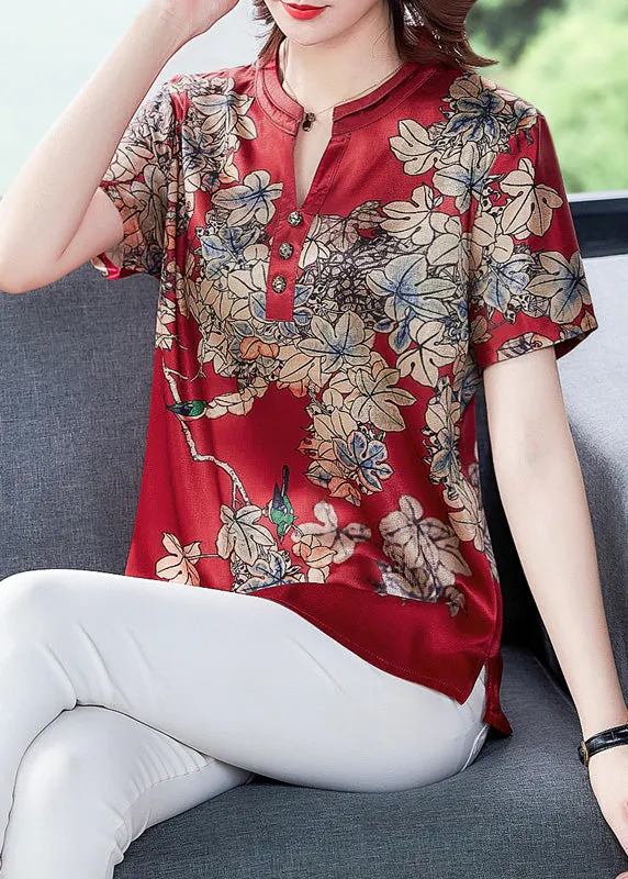 Fashion Red Print Silk Shirt Summer LY5191
