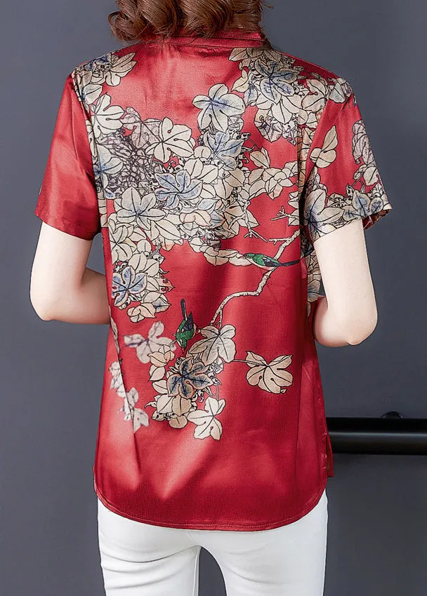 Fashion Red Print Silk Shirt Summer LY5191