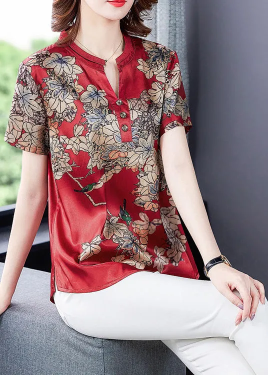 Fashion Red Print Silk Shirt Summer LY5191