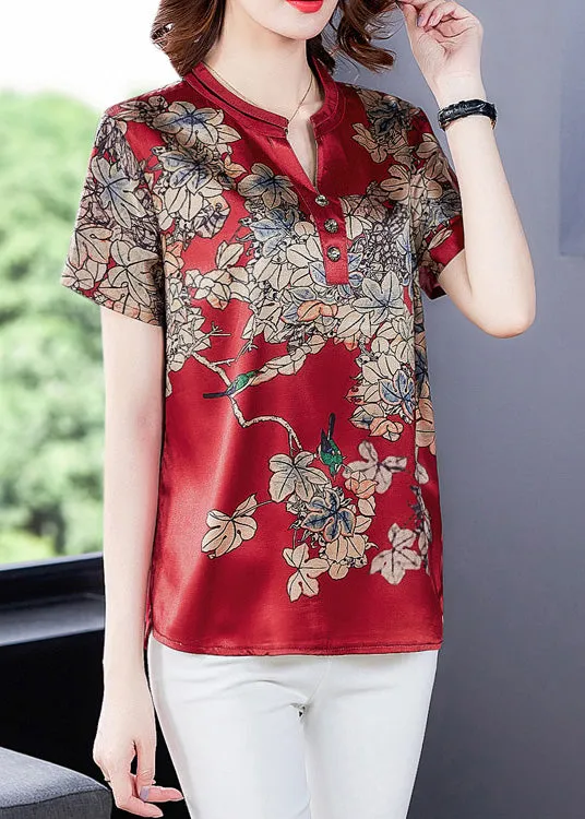 Fashion Red Print Silk Shirt Summer LY5191