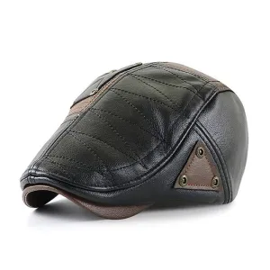 Fashion Stitching Color Contrast Leather Beret Hat