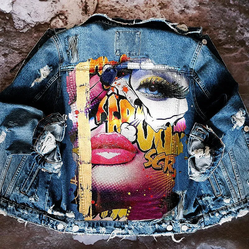 Fashion trendy cool graffiti illustration denim jacket