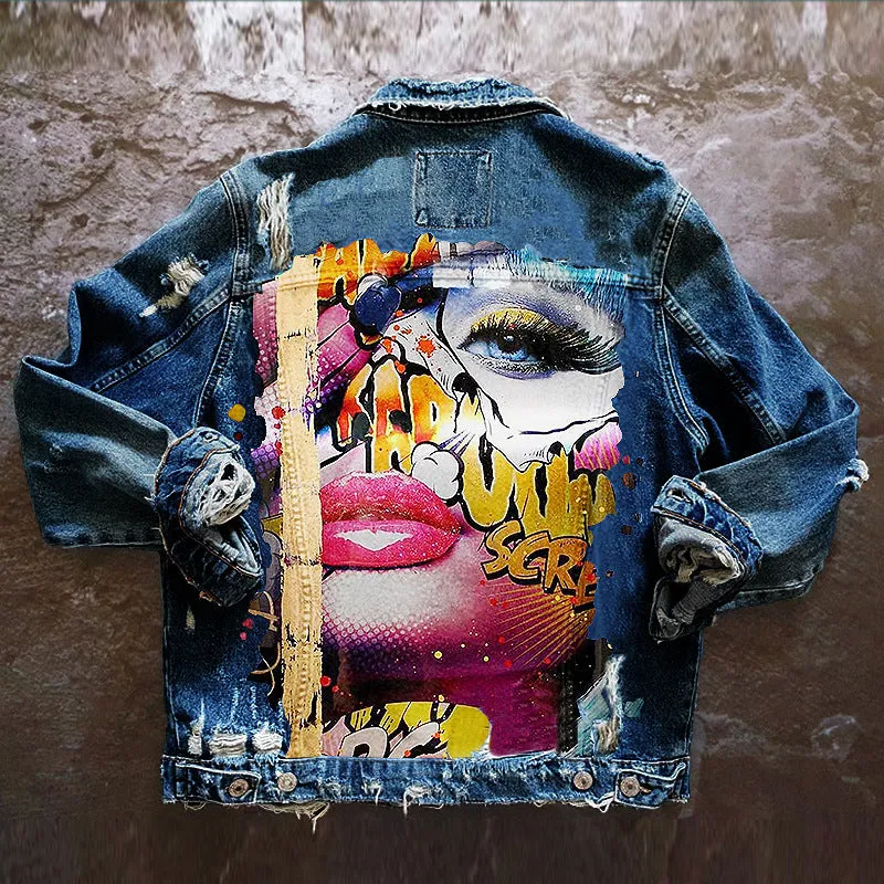Fashion trendy cool graffiti illustration denim jacket