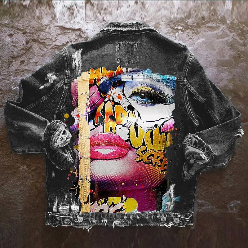 Fashion trendy cool graffiti illustration denim jacket