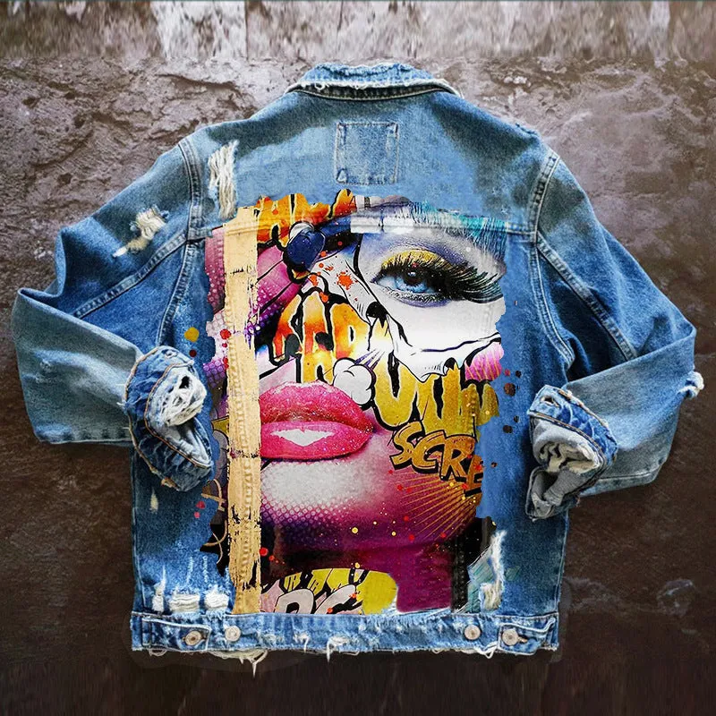 Fashion trendy cool graffiti illustration denim jacket