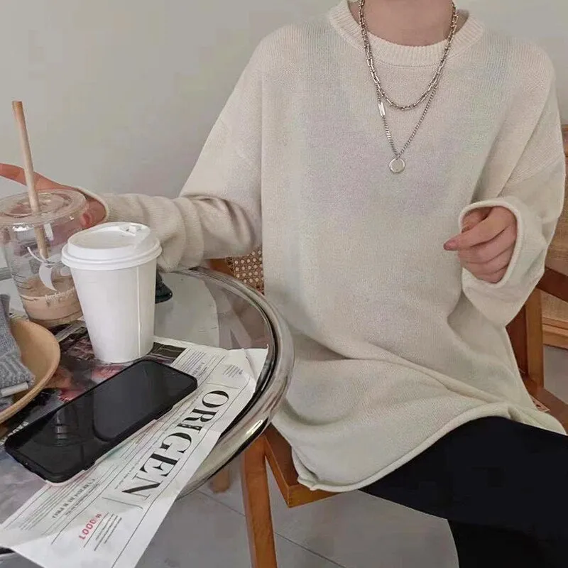 Fashionkova  Senior 100% Pure Cashmere Sweater Women Klein Blue Sweater Round Neck Loose Thickened Medium Long Knitted Sweater