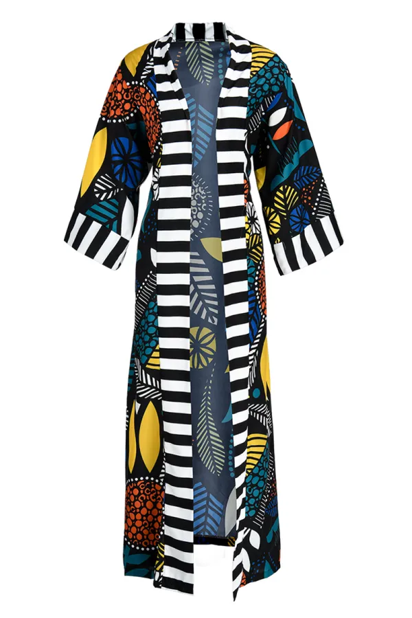 Fashionkova - Yellow Casual Bohemian Vintage Print Patchwork Outerwear