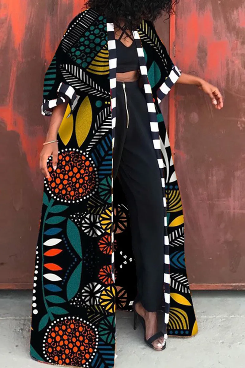 Fashionkova - Yellow Casual Bohemian Vintage Print Patchwork Outerwear