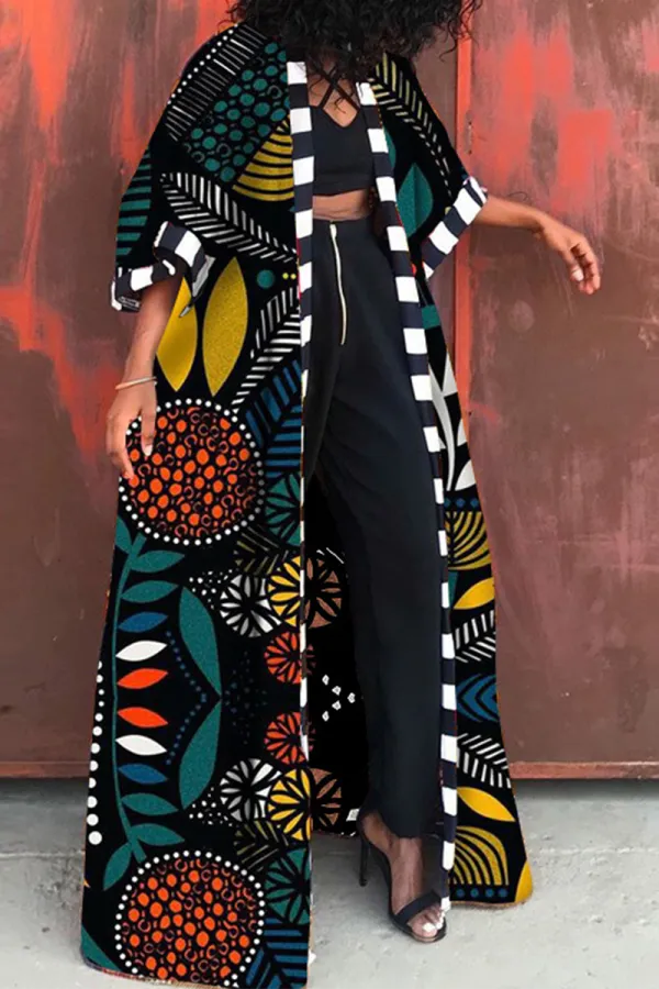 Fashionkova - Yellow Casual Bohemian Vintage Print Patchwork Outerwear