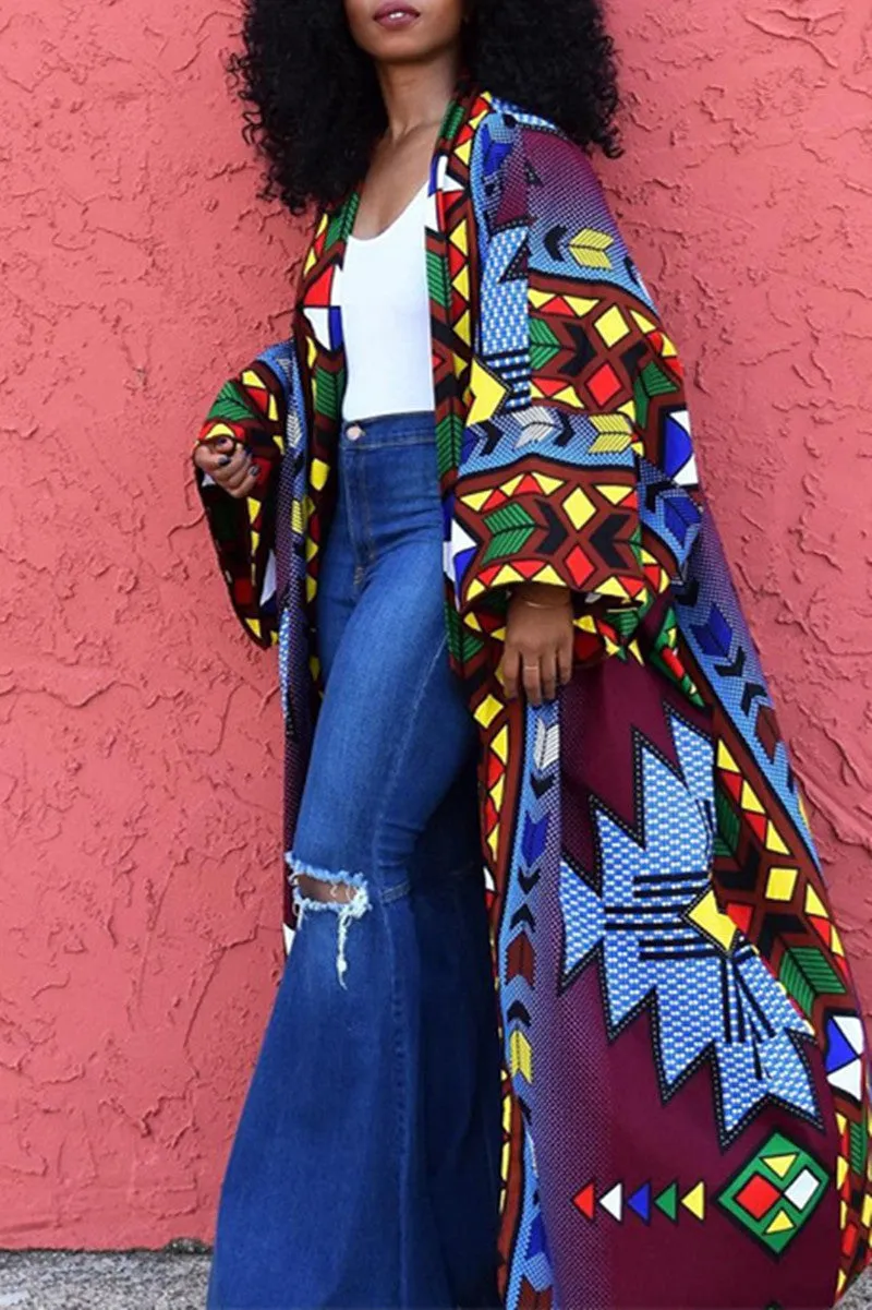 Fashionkova - Yellow Casual Bohemian Vintage Print Patchwork Outerwear
