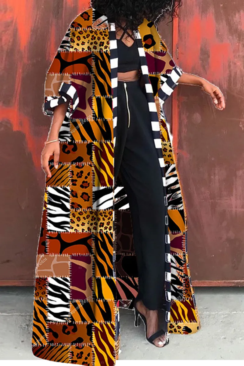 Fashionkova - Yellow Casual Bohemian Vintage Print Patchwork Outerwear