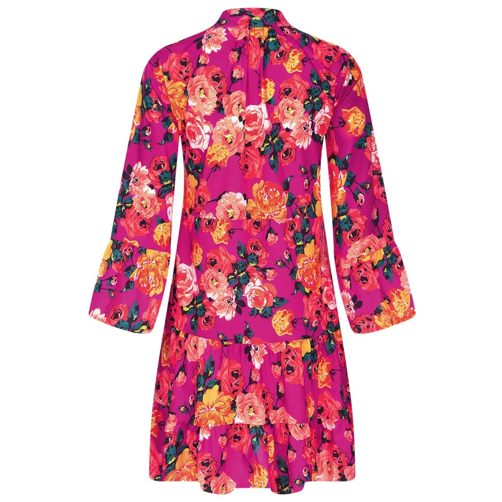 FashionSierra - 2024 Elegant Sexy Long Sleeve Floral V-Neck Boho Dress