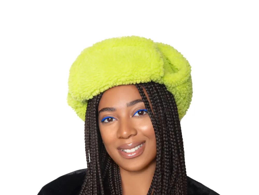 Faux Fur Shearling Hat - Citron