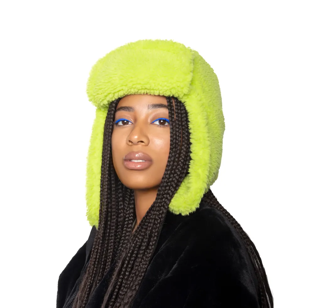 Faux Fur Shearling Hat - Citron