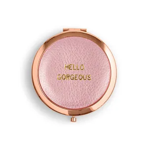 Faux Leather Compact Mirror - Hello Gorgeous Emboss Gold Pink