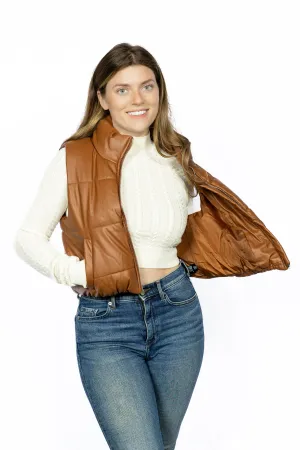 Faux Leather Zip Up Puffer Vest