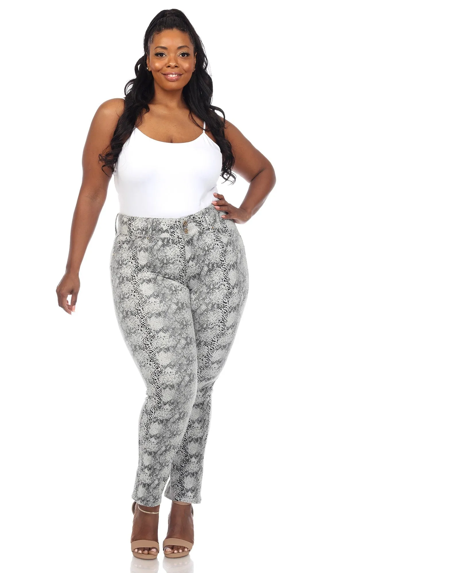 Faux Suede Snake Print Pants | White