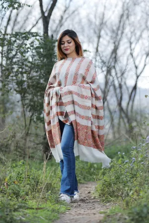 Fawn Colour Shawl With Flower Pattern Style Bold And Dense Border Gives Rich And beautiful Look.