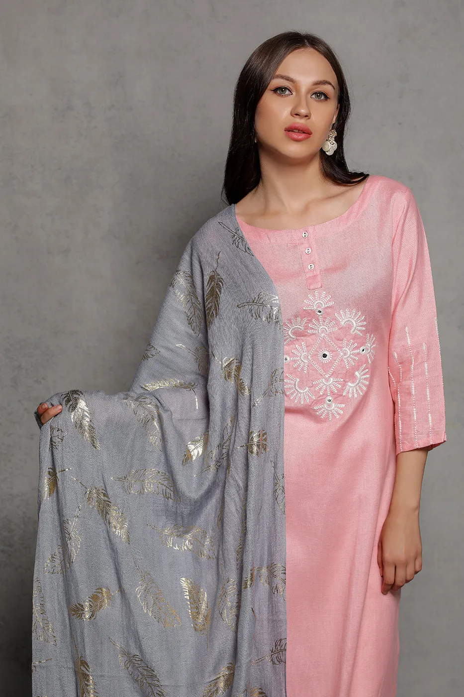 Feather Print Golden Pashmina Stole