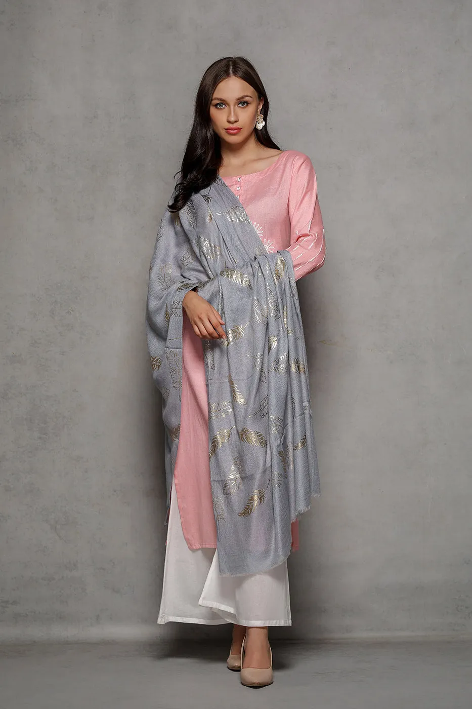 Feather Print Golden Pashmina Stole