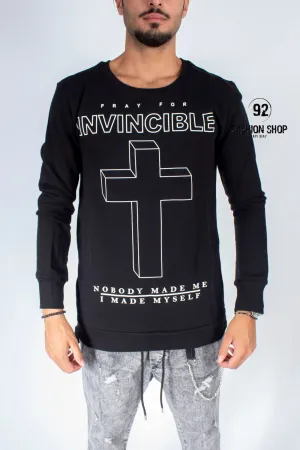 FELPA UOMO BLACKSVNDAY INVINCIBLE NERA CON SCRITTE E CROCE ANTERIORE E SCRITTA FONDO SCHIENA ART. FE54