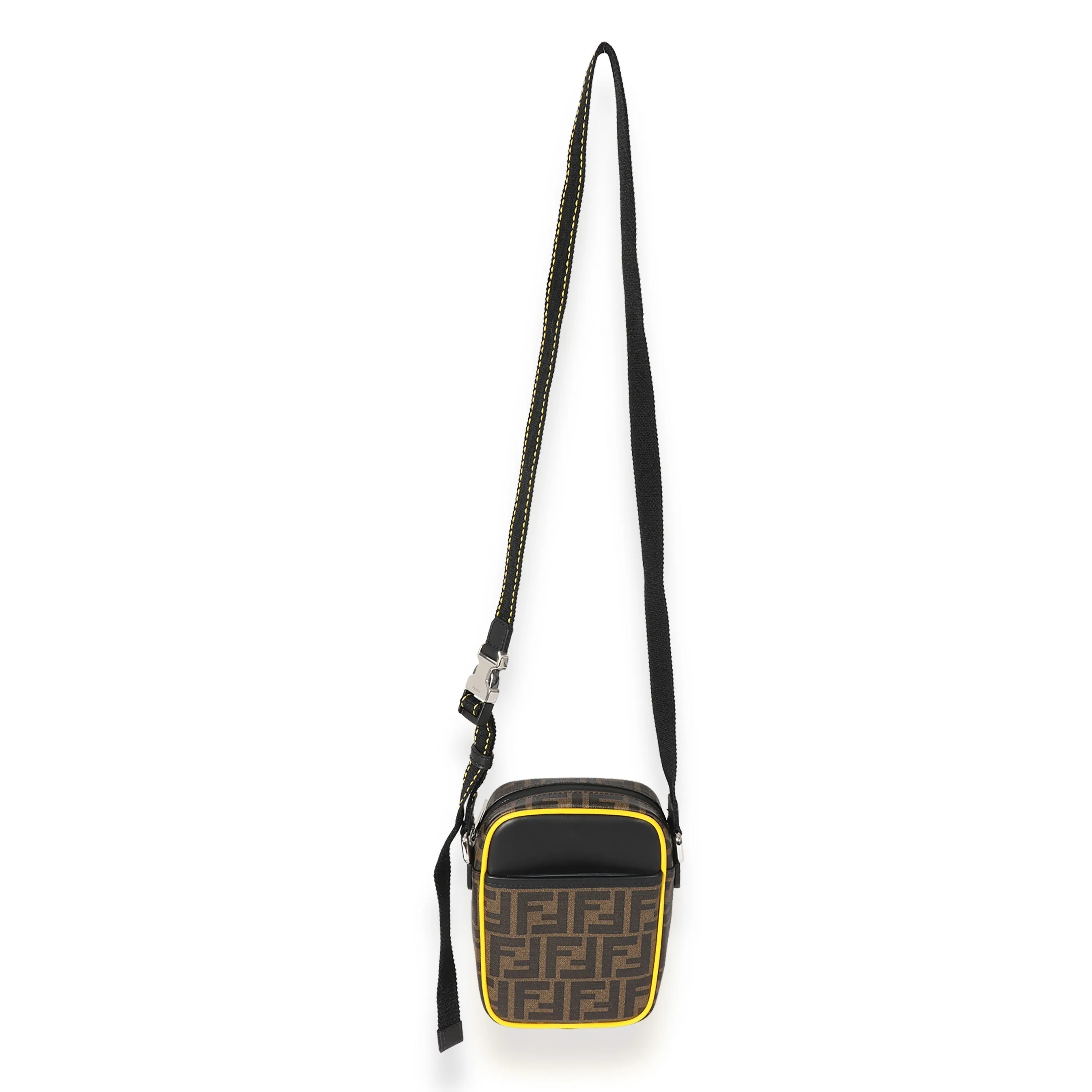 Fendi Brown Zucca & Black Leather Messenger Bag