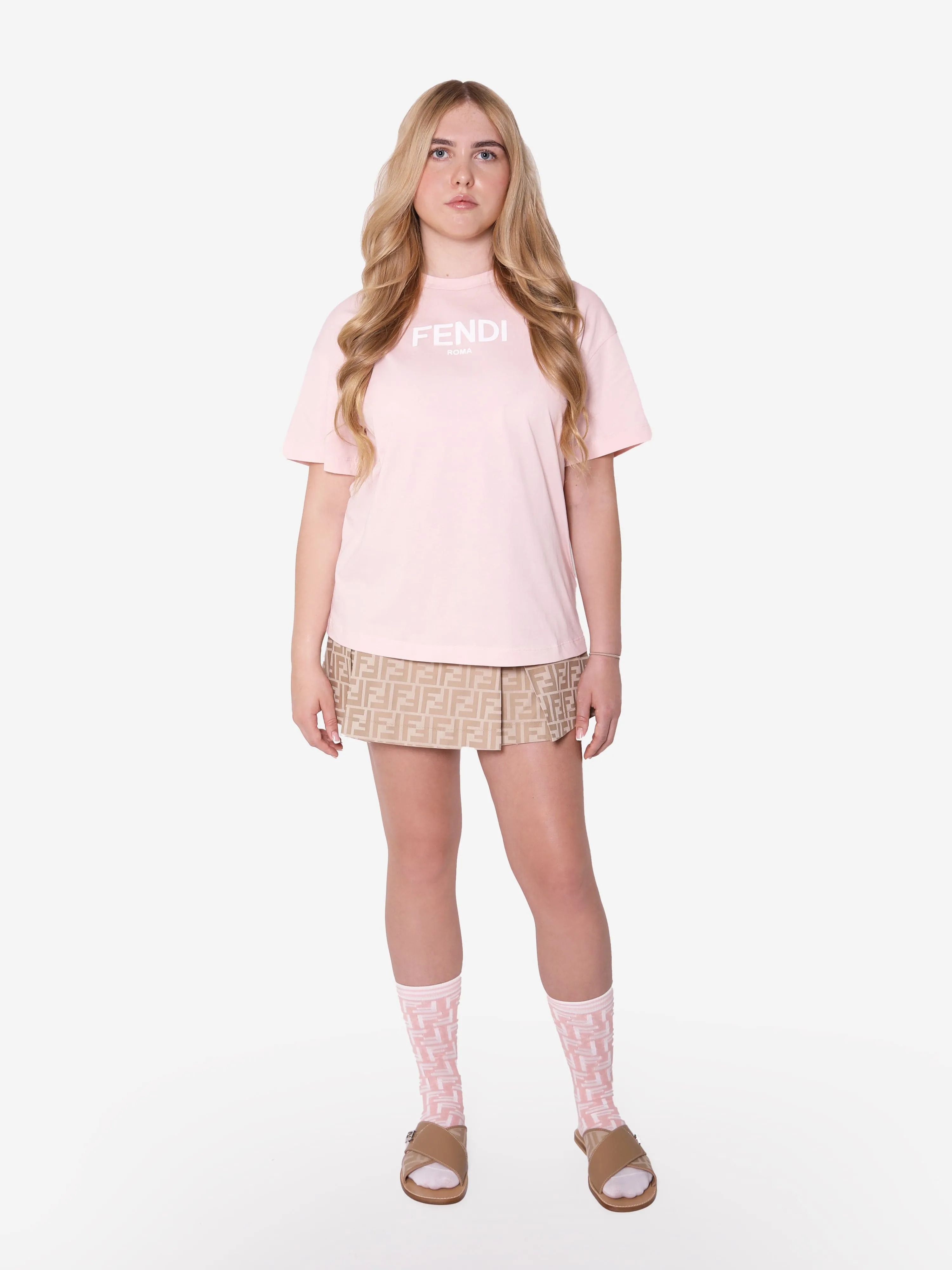 Fendi Girls Logo T-Shirt in Pink