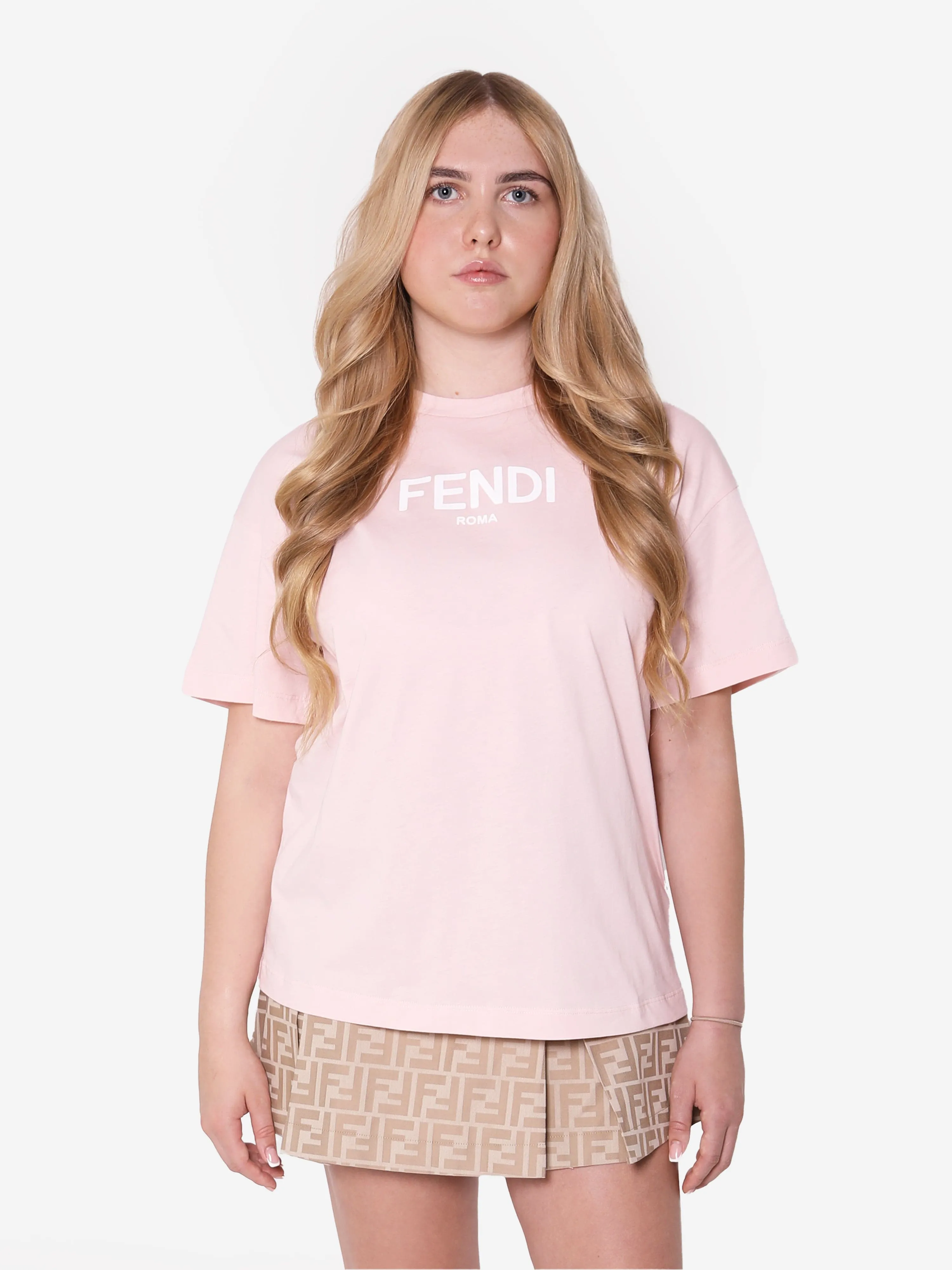 Fendi Girls Logo T-Shirt in Pink