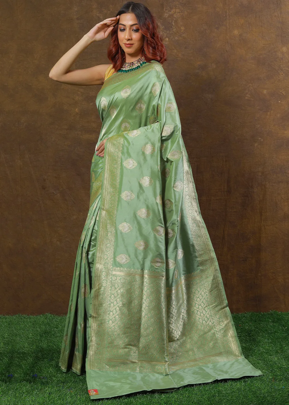Fern Green Hand Woven Pure Katan Silk Saree