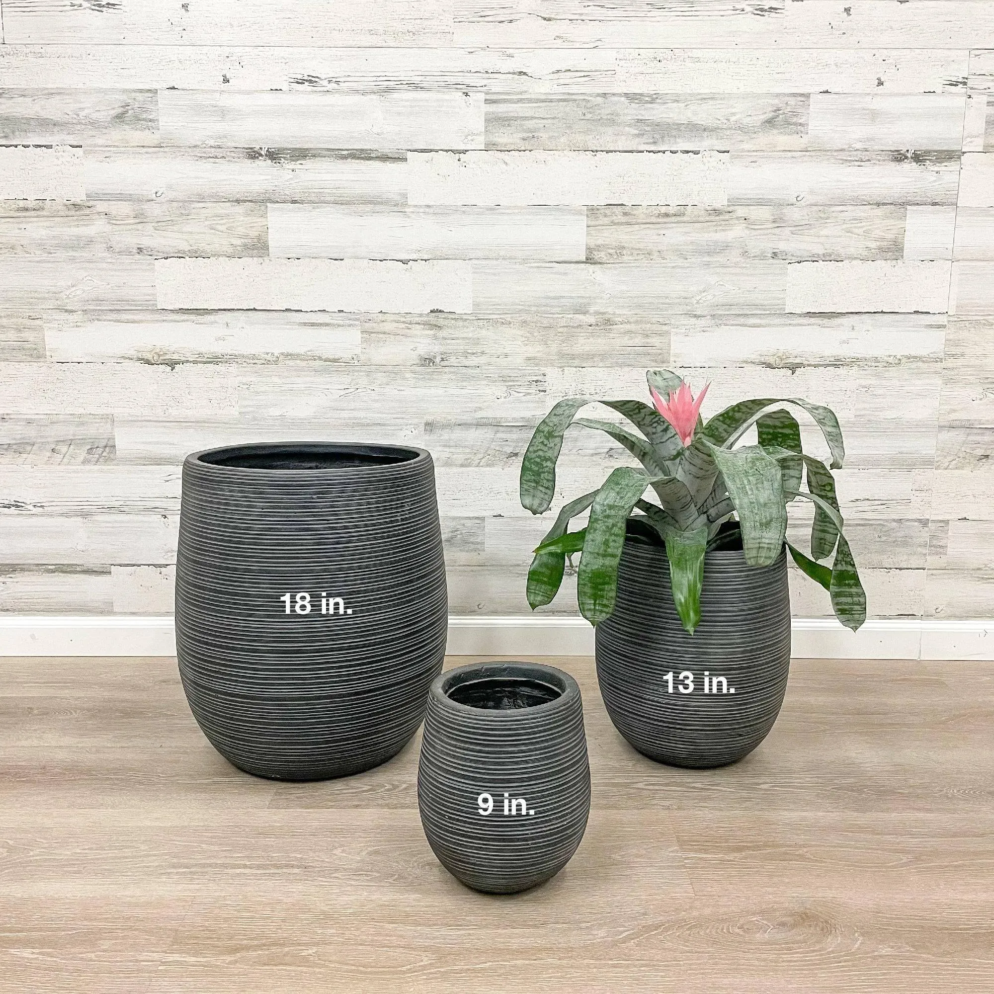 Fiberclay Striped Planter -  Black - 13-inch
