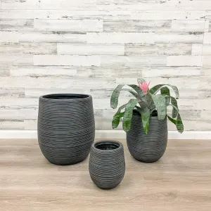 Fiberclay Striped Planter -  Black - 13-inch