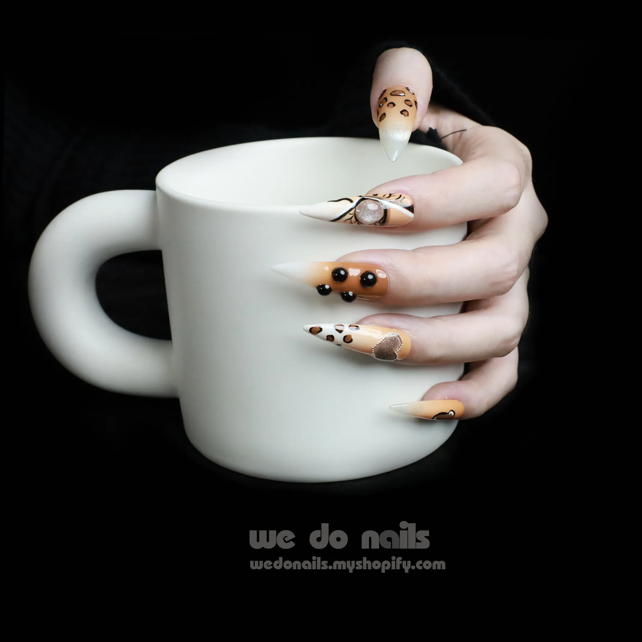 Fierce Leopard Custom Press On Nails | 3D Nails | Brown Nails | Medium Stiletto Nail | Handmade Nails, Reusable nails, Fake Nails,Gel Nails