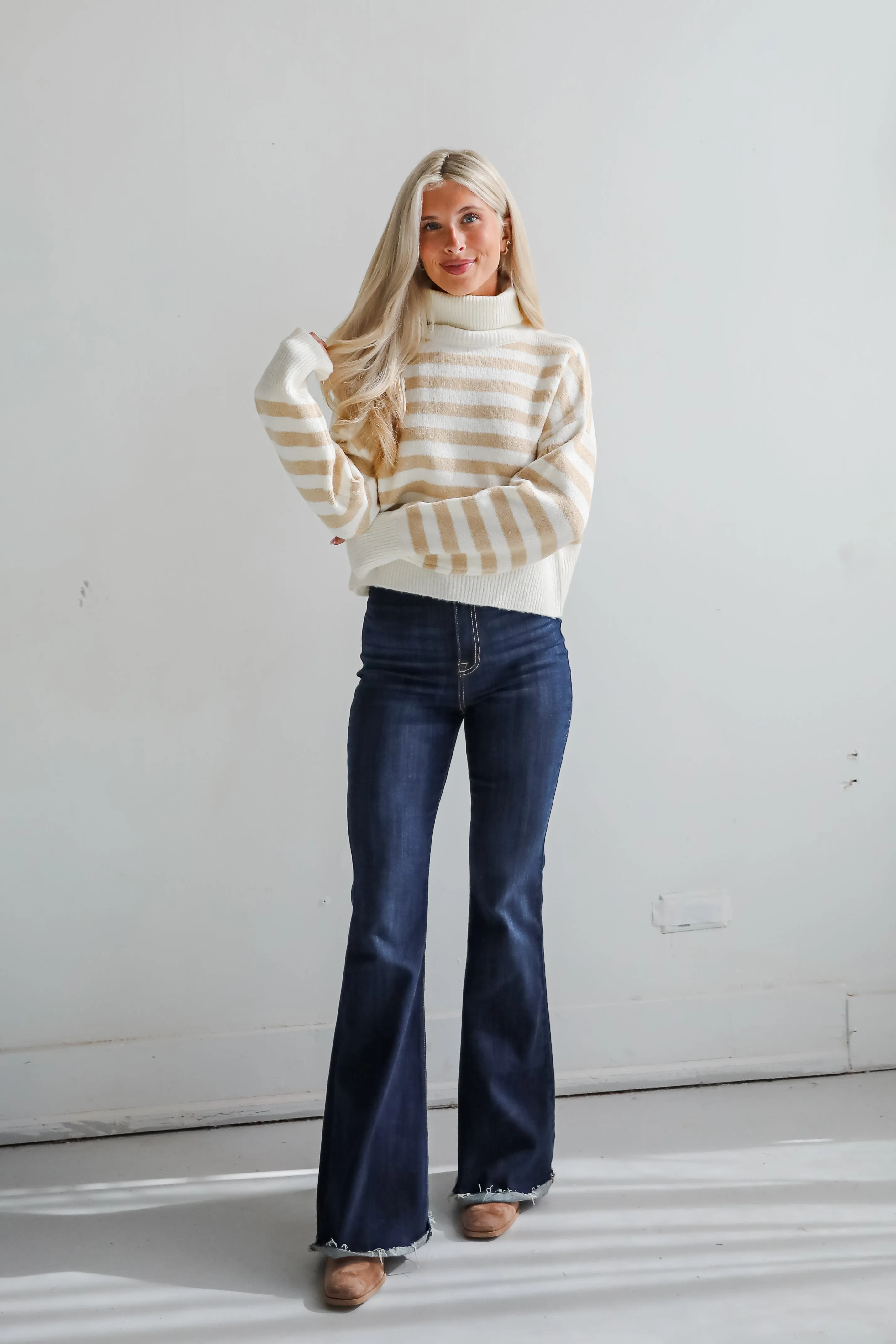 FINAL SALE - Cuddly Approach Striped Turtleneck Sweater