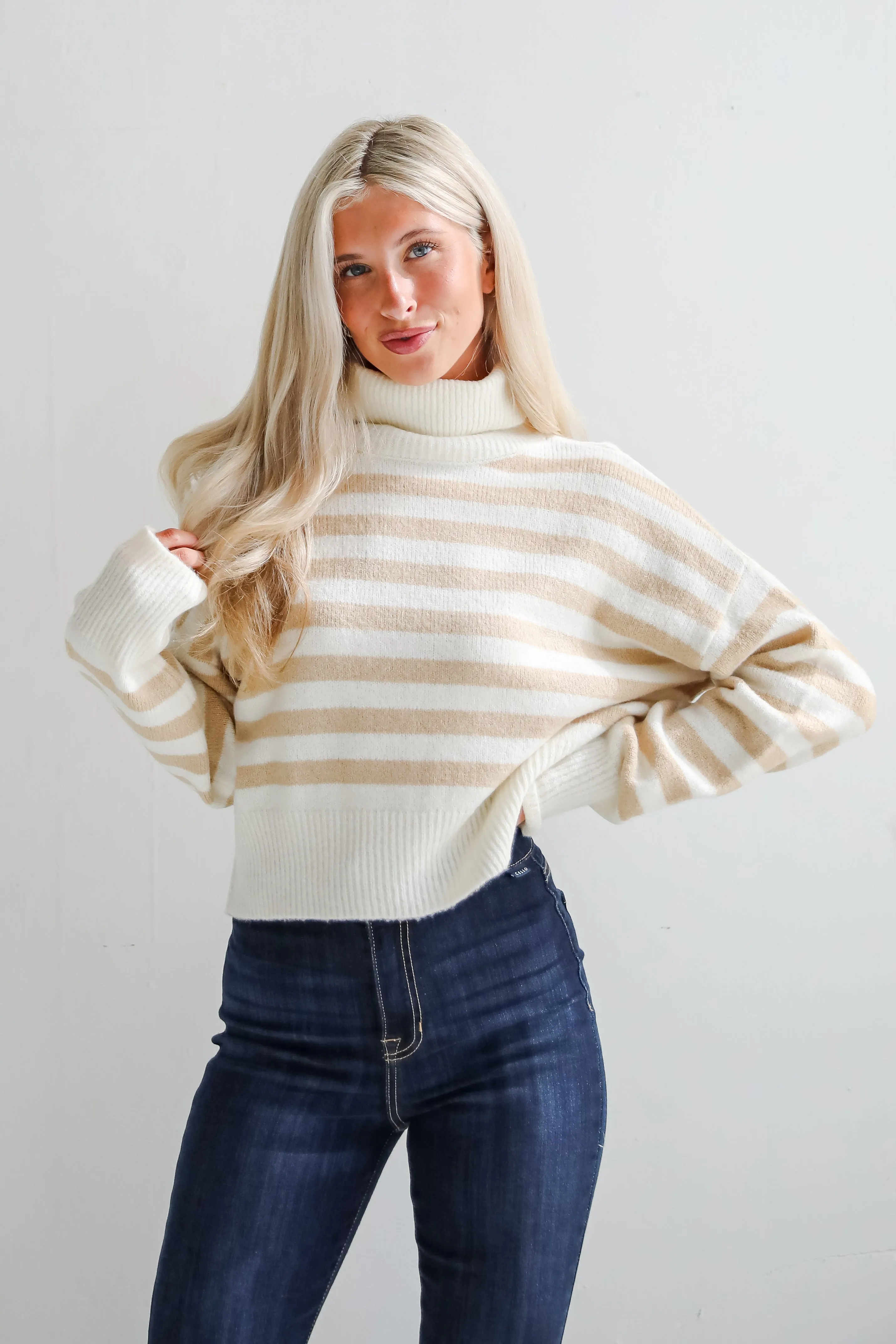 FINAL SALE - Cuddly Approach Striped Turtleneck Sweater