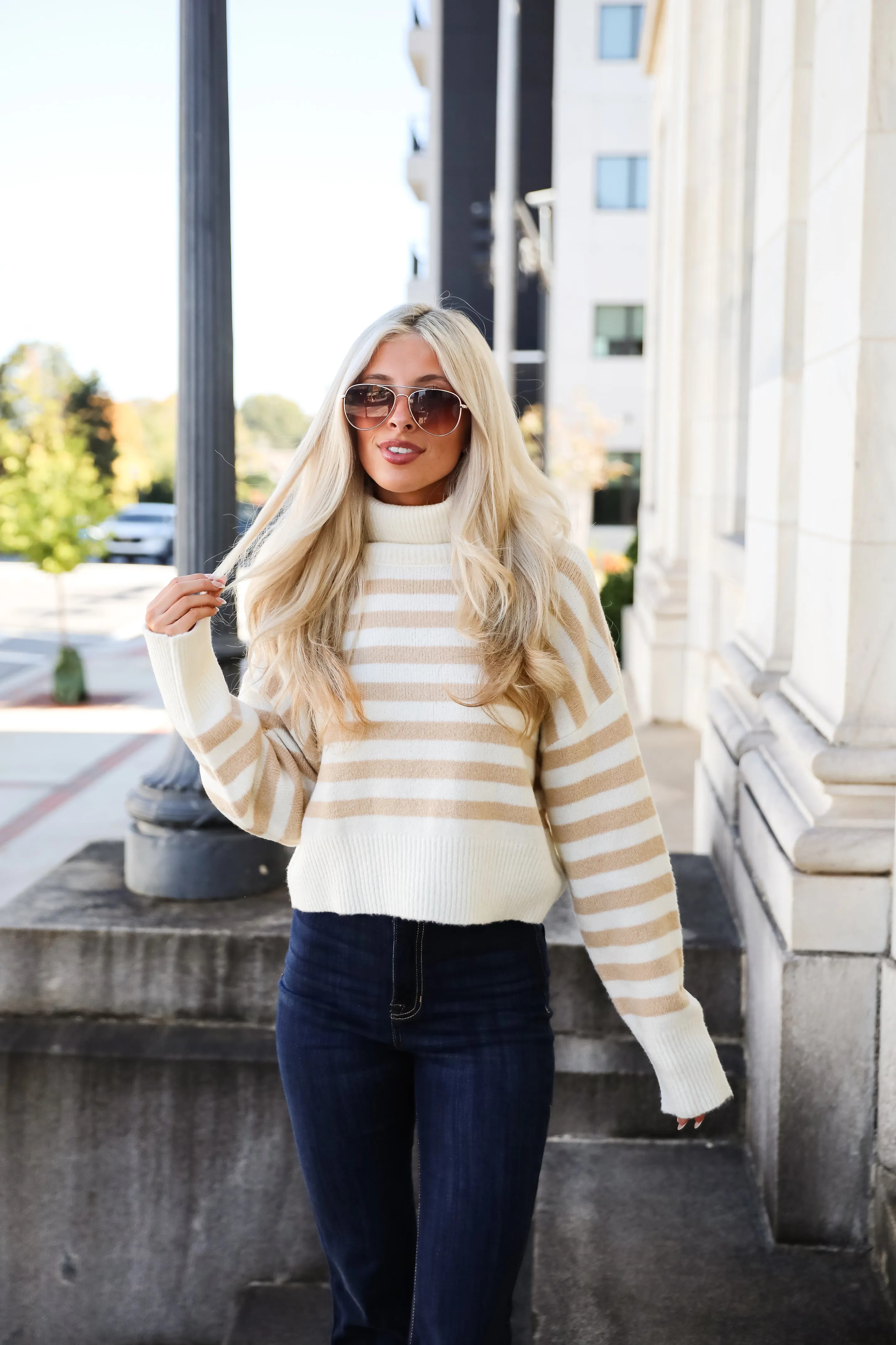 FINAL SALE - Cuddly Approach Striped Turtleneck Sweater