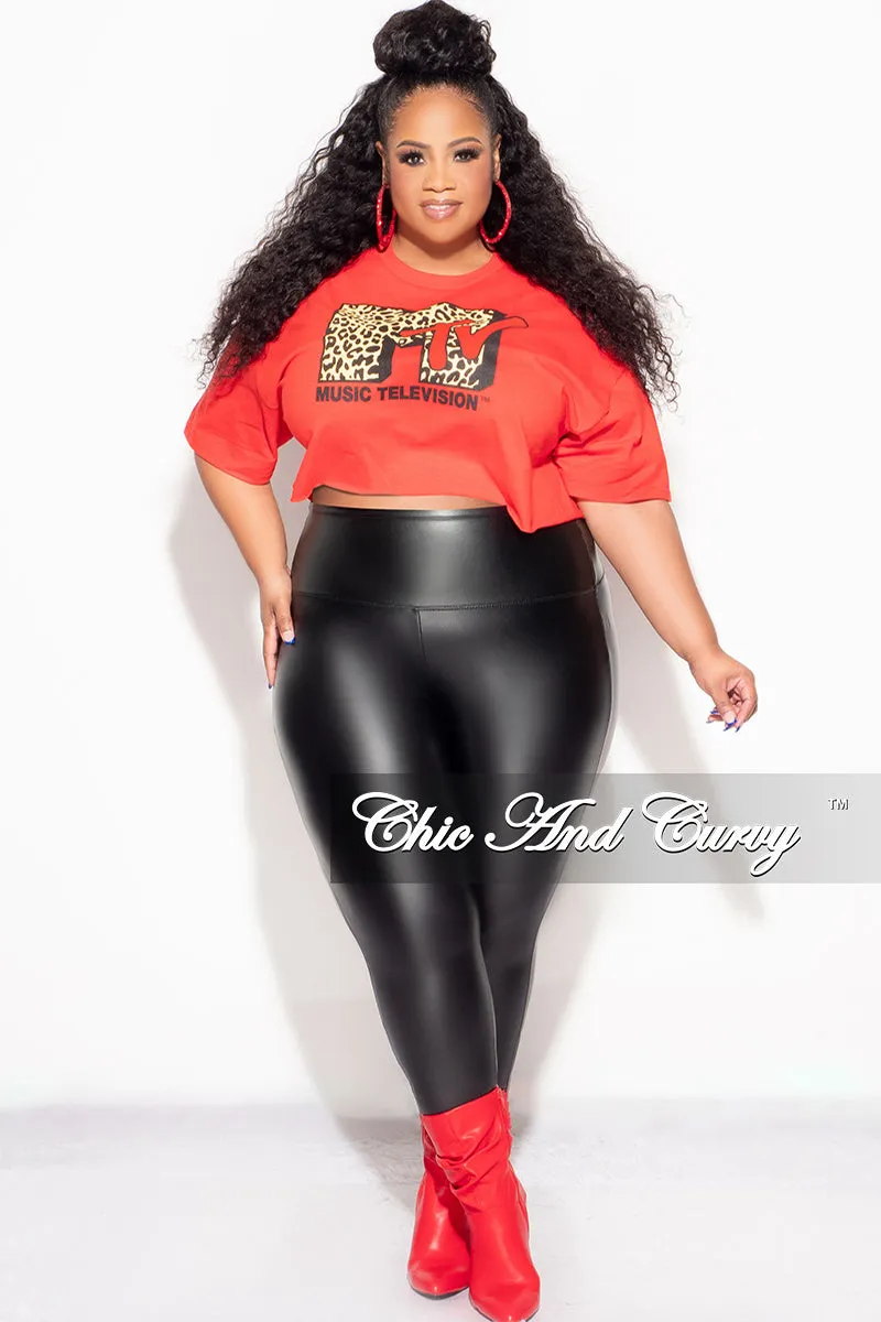 Final Sale Plus Size "MTV" Graphic Top in Red and Cheetah Print