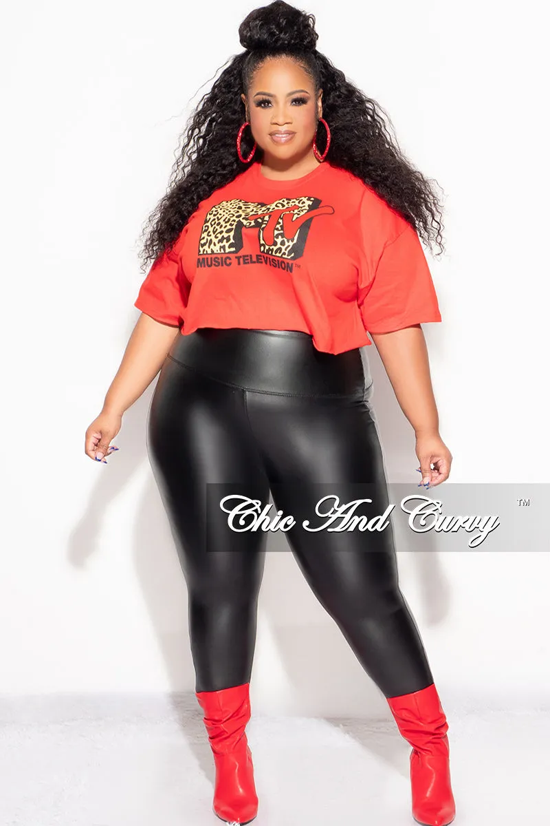 Final Sale Plus Size "MTV" Graphic Top in Red and Cheetah Print