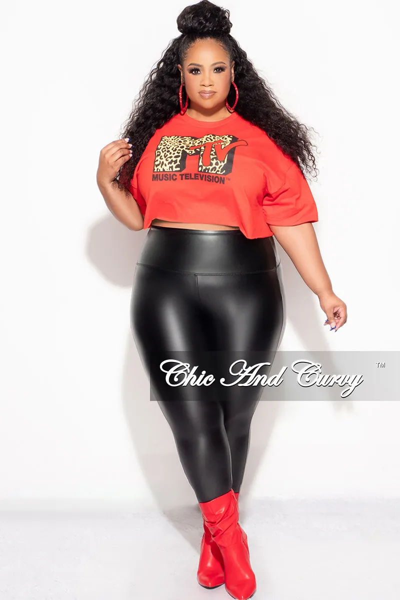 Final Sale Plus Size "MTV" Graphic Top in Red and Cheetah Print