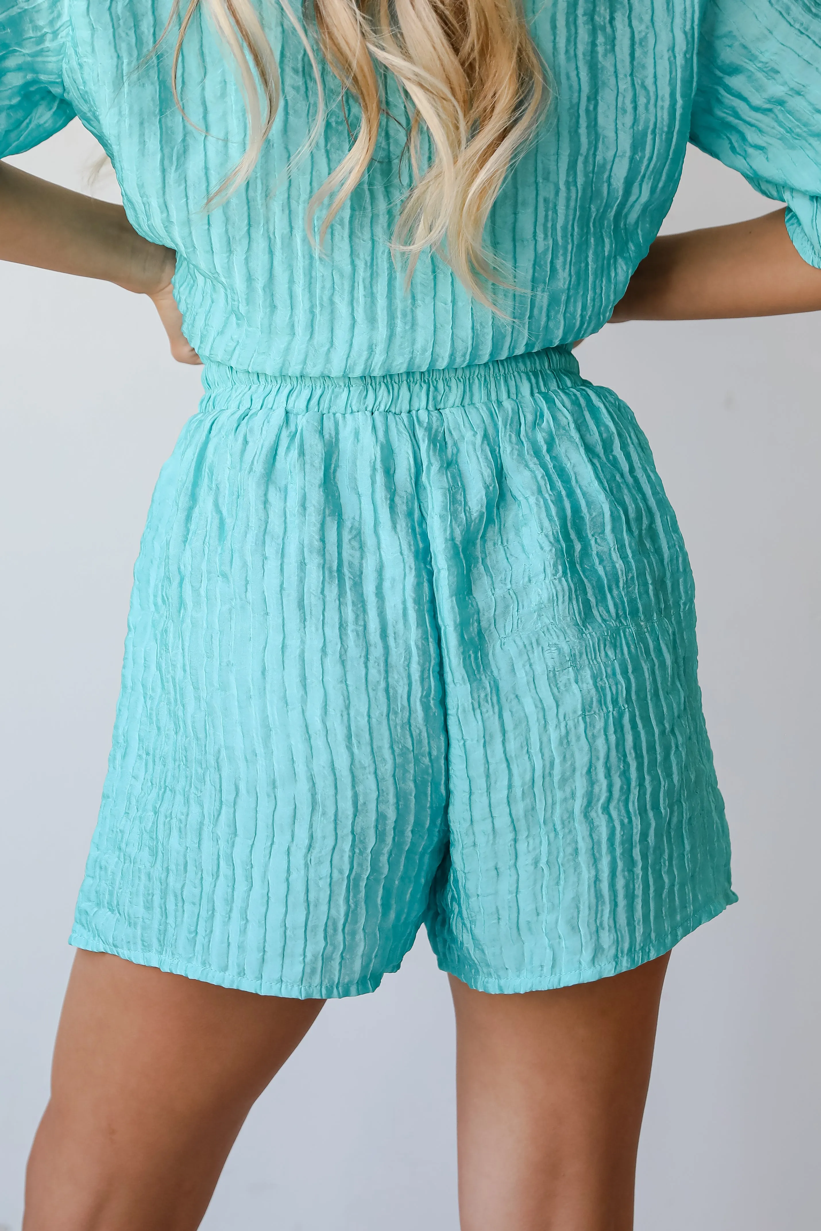 FINAL SALE - Sweetly Effortless Mint Satin Textured Shorts