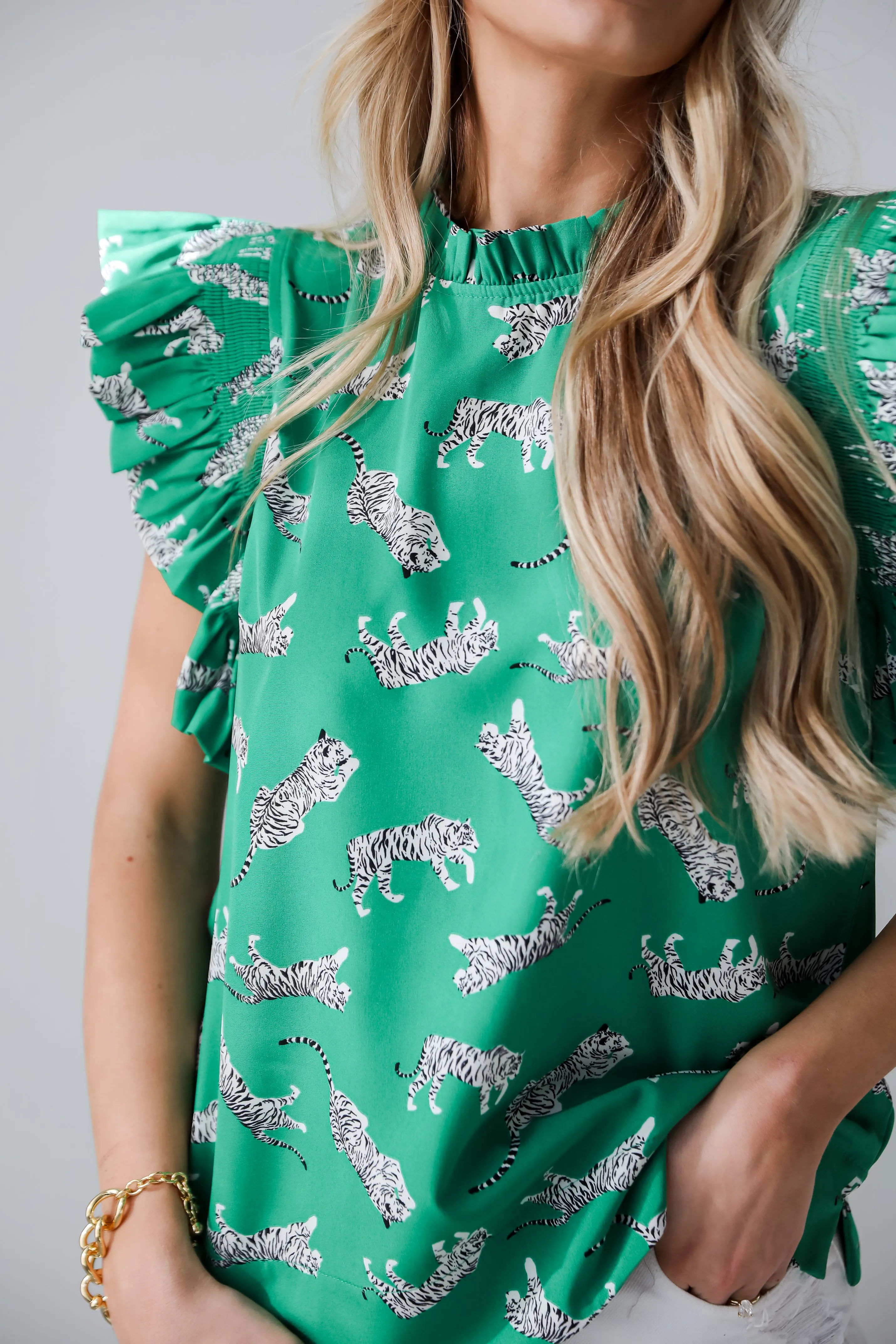 FINAL SALE - Untamed Cutie Tiger Print Ruffle Blouse