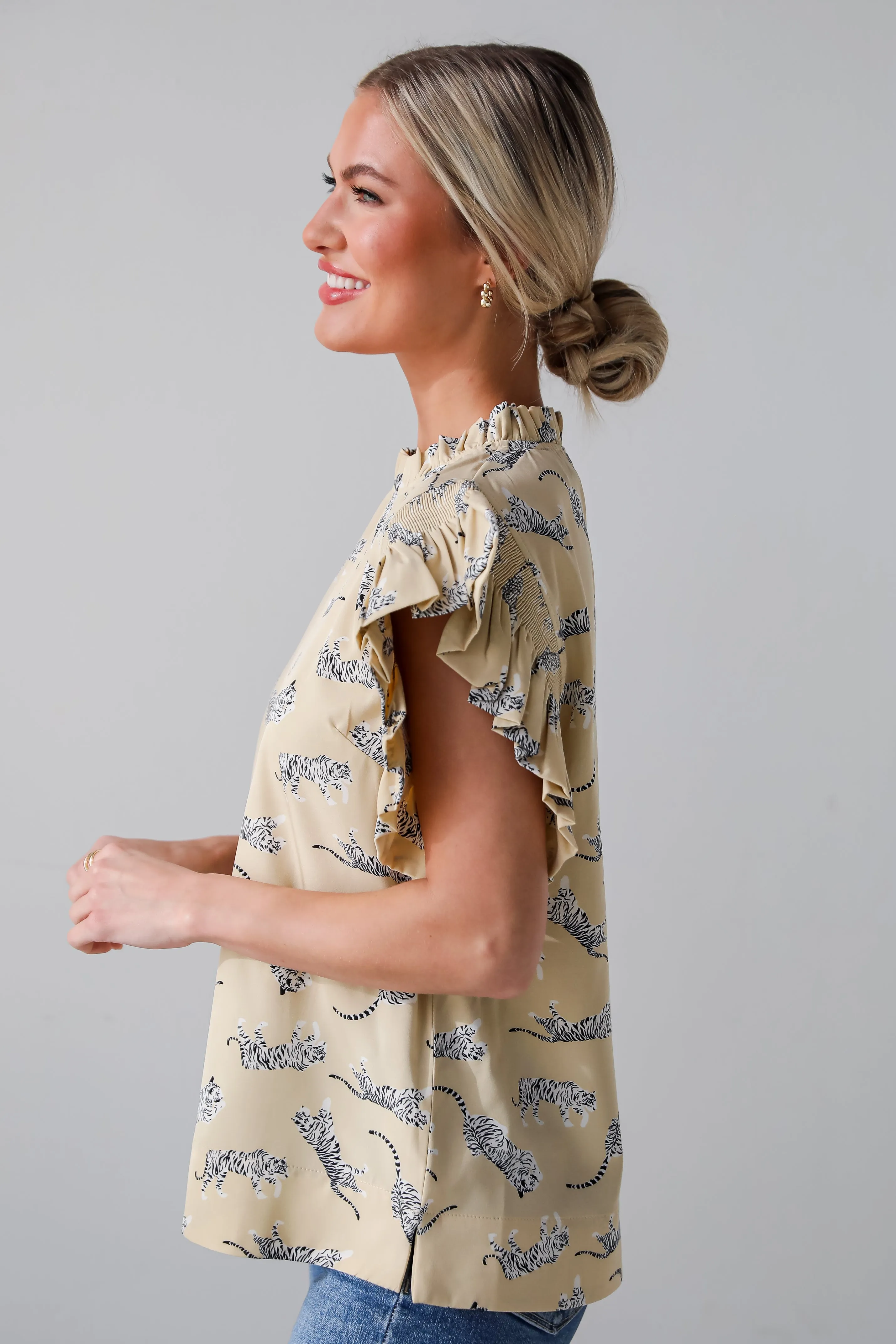 FINAL SALE - Untamed Cutie Tiger Print Ruffle Blouse