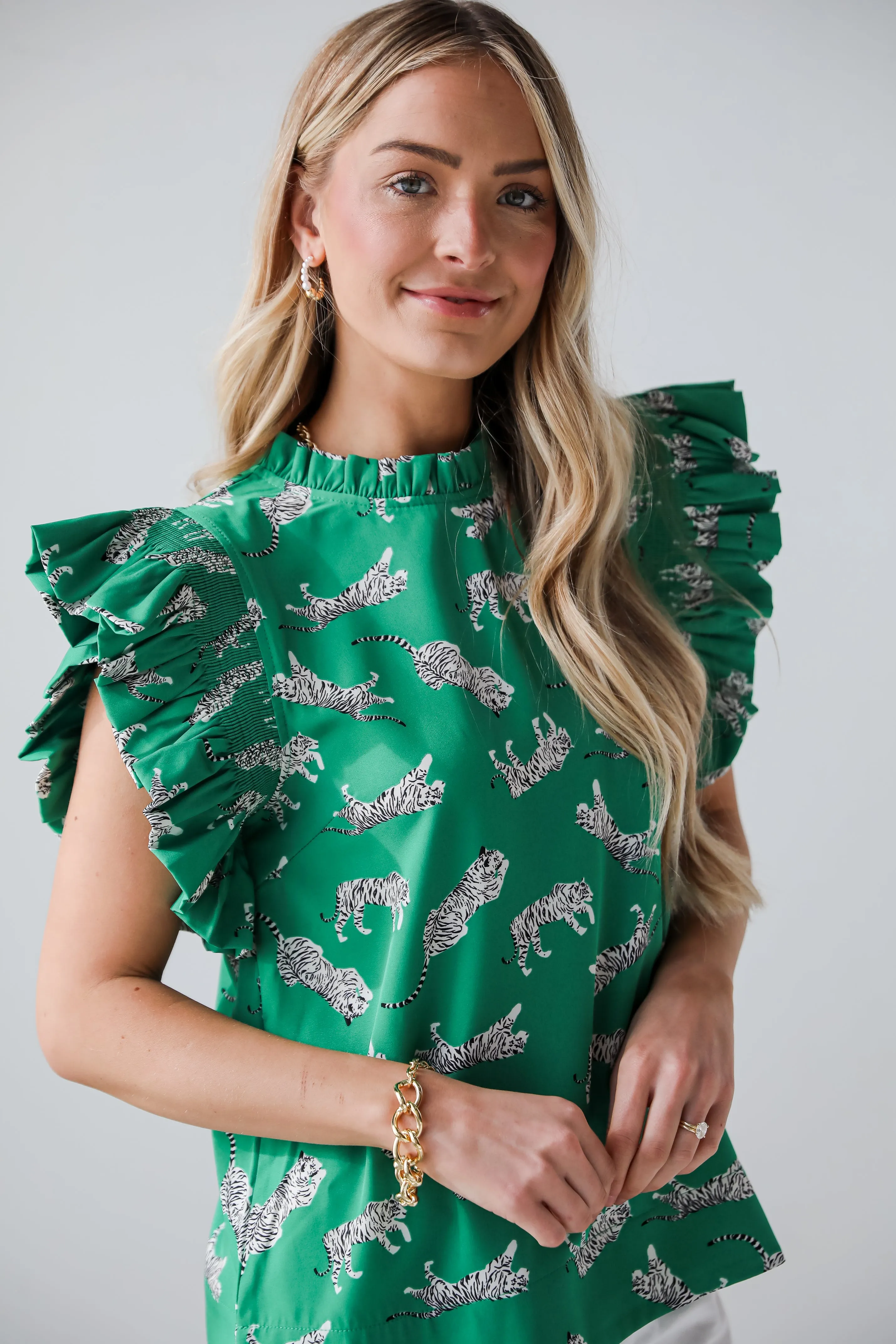 FINAL SALE - Untamed Cutie Tiger Print Ruffle Blouse