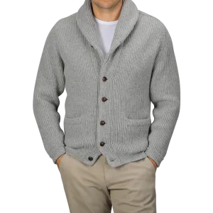 Flannel Grey Lambswool Shawl Collar Cardigan