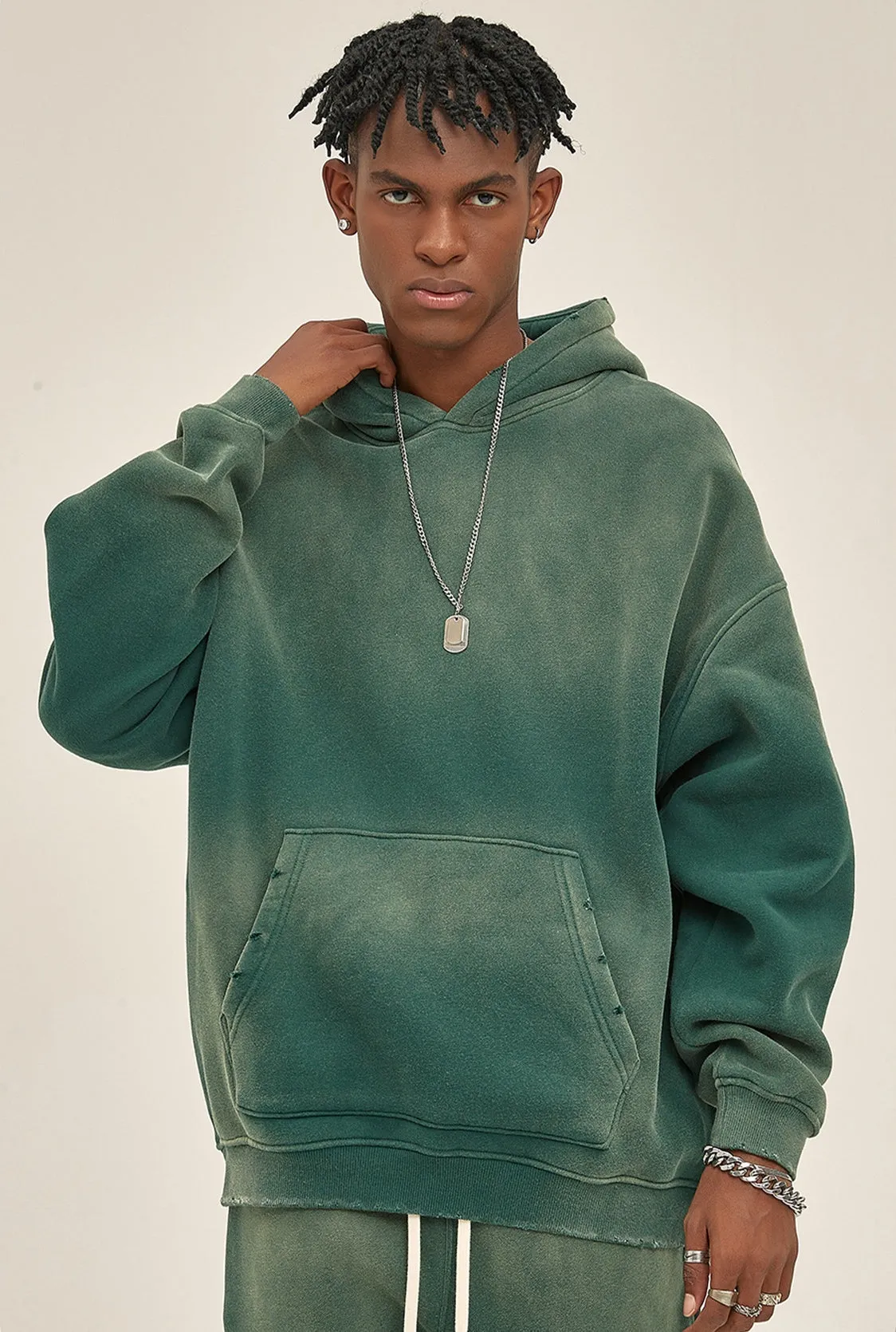 Fleece Lining Spray-dye Damage Oversize Hoodie & Fleece Lining Sweatpants WN9969