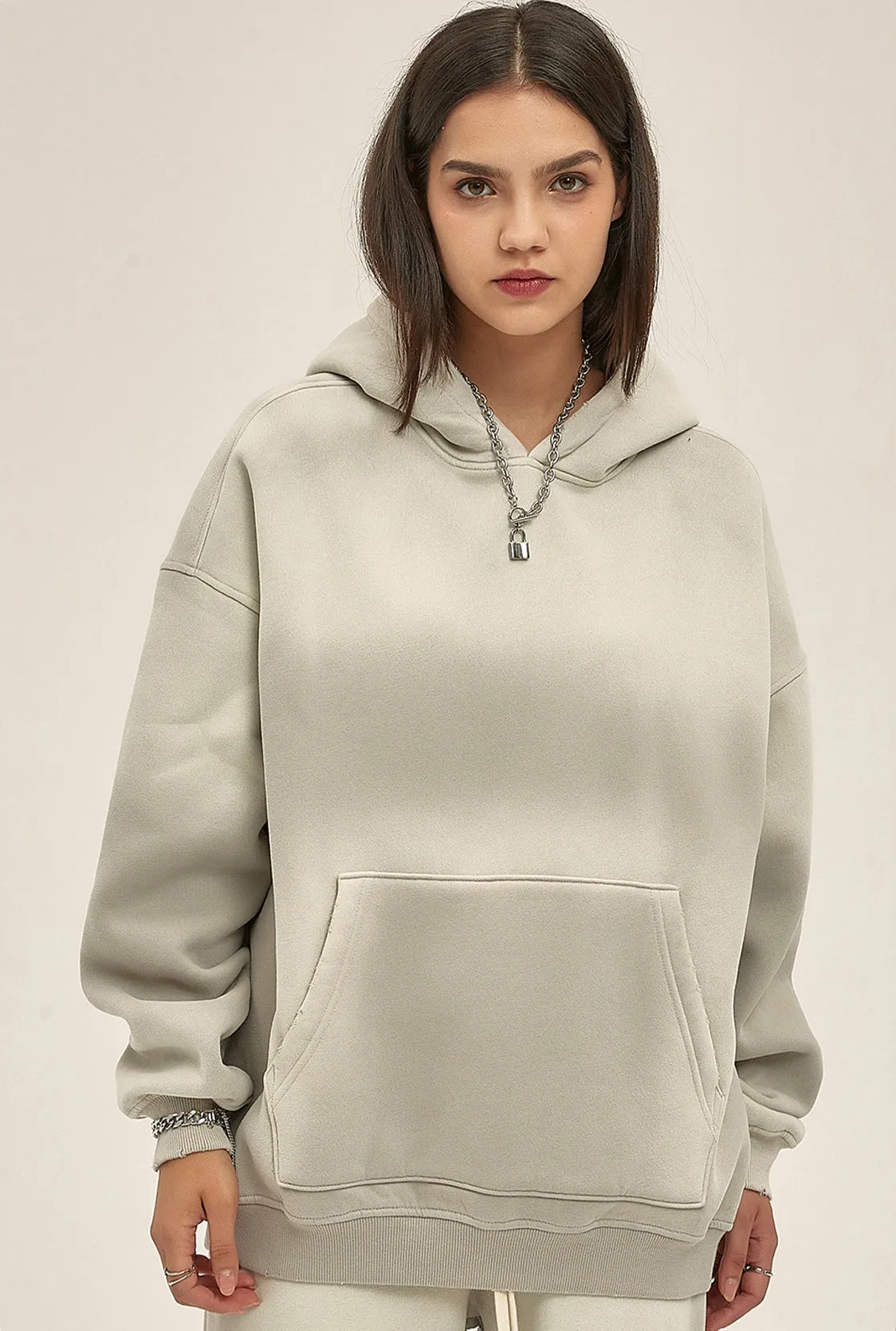 Fleece Lining Spray-dye Damage Oversize Hoodie & Fleece Lining Sweatpants WN9969