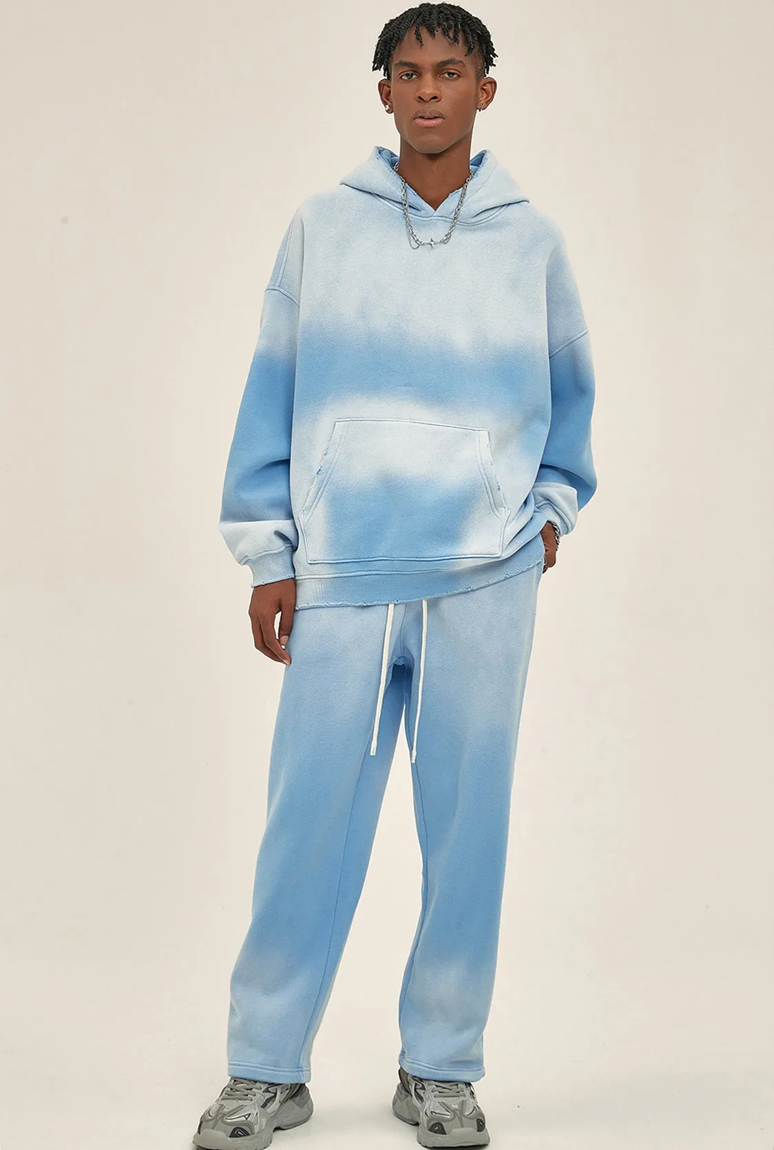 Fleece Lining Spray-dye Damage Oversize Hoodie & Fleece Lining Sweatpants WN9969
