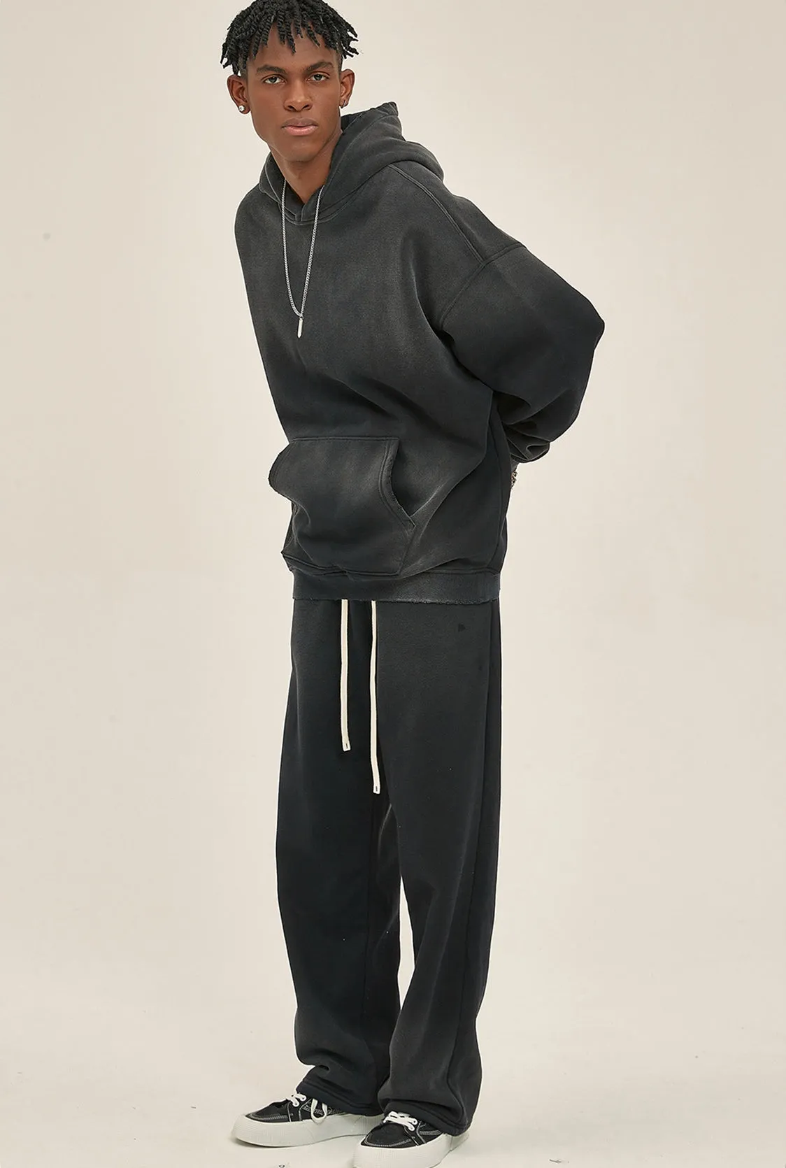 Fleece Lining Spray-dye Damage Oversize Hoodie & Fleece Lining Sweatpants WN9969