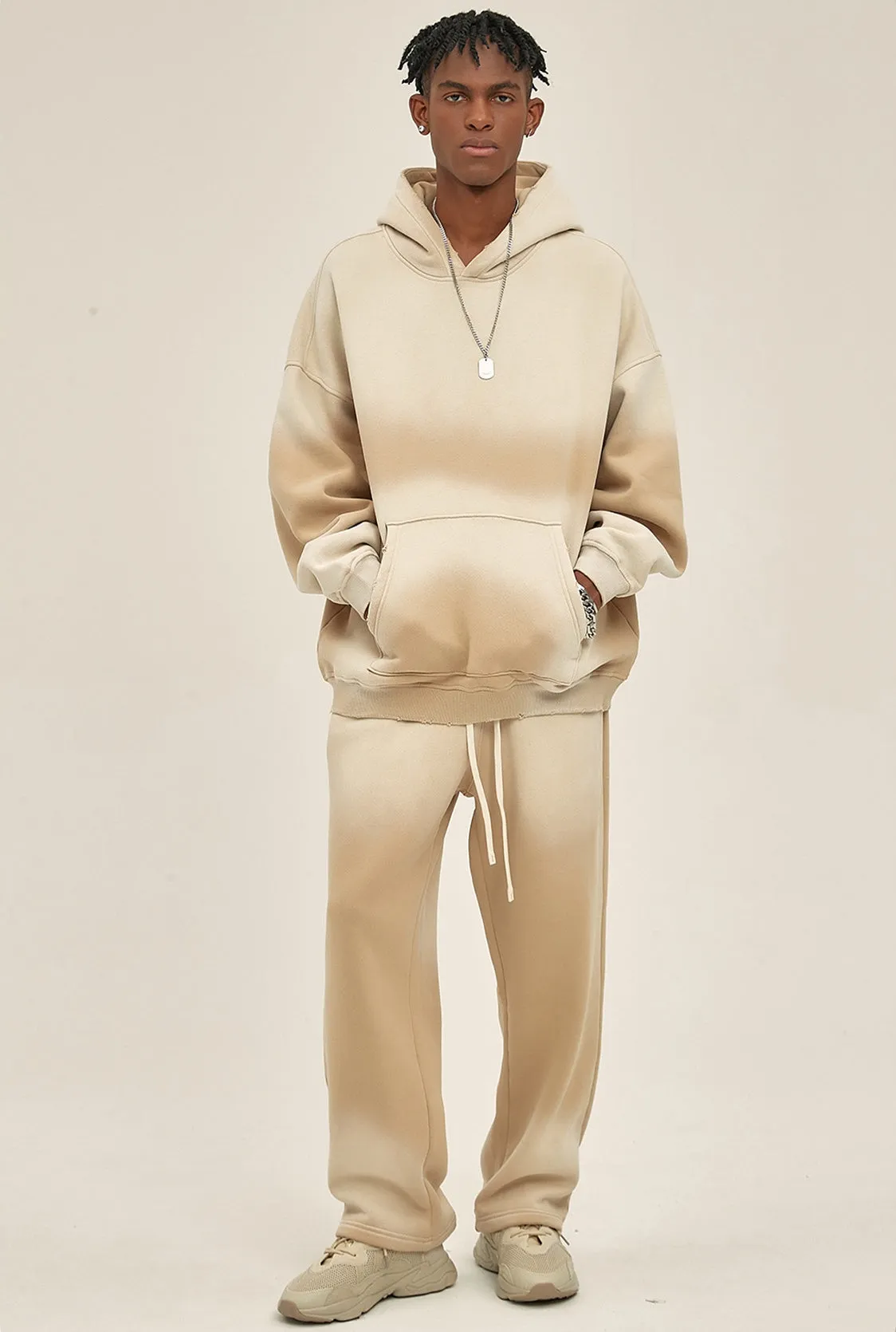 Fleece Lining Spray-dye Damage Oversize Hoodie & Fleece Lining Sweatpants WN9969