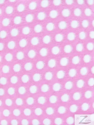Fleece Printed Fabric Polka Dot / Light Pink/White Dots / Sold By The Yard
