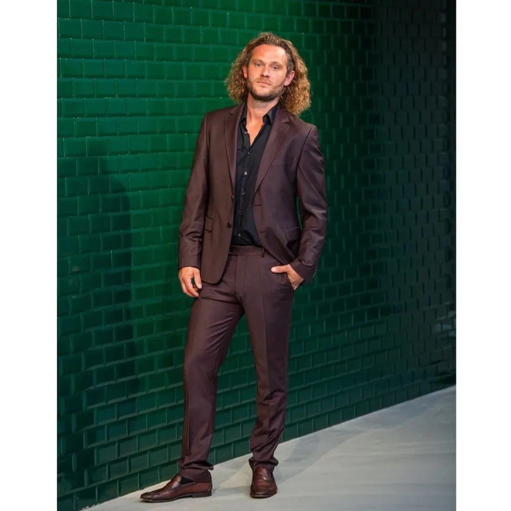 Flint Fitted Wool Suitpant - BUR Burgundy